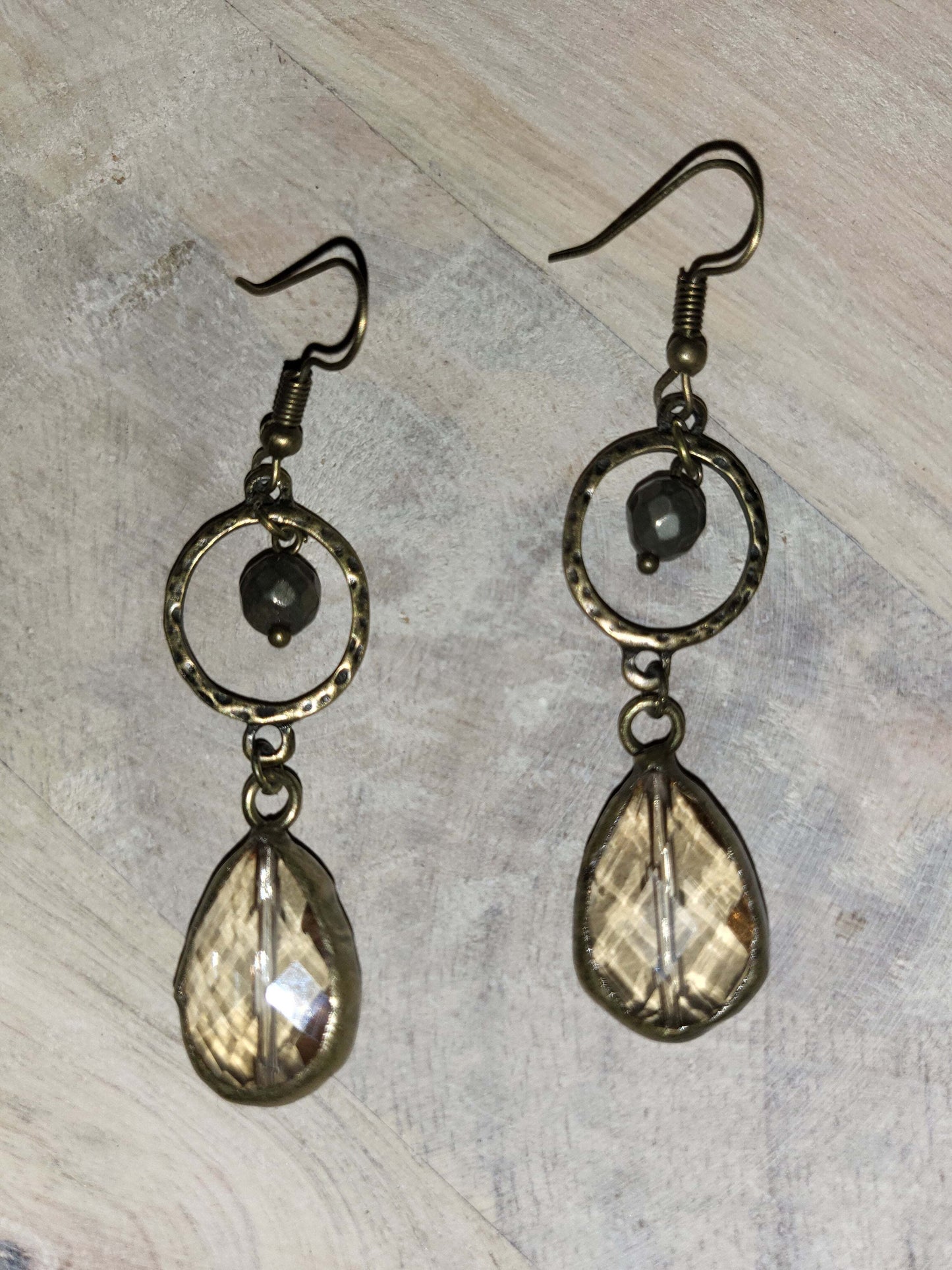 Antique Gold Double Drop Crystal ER