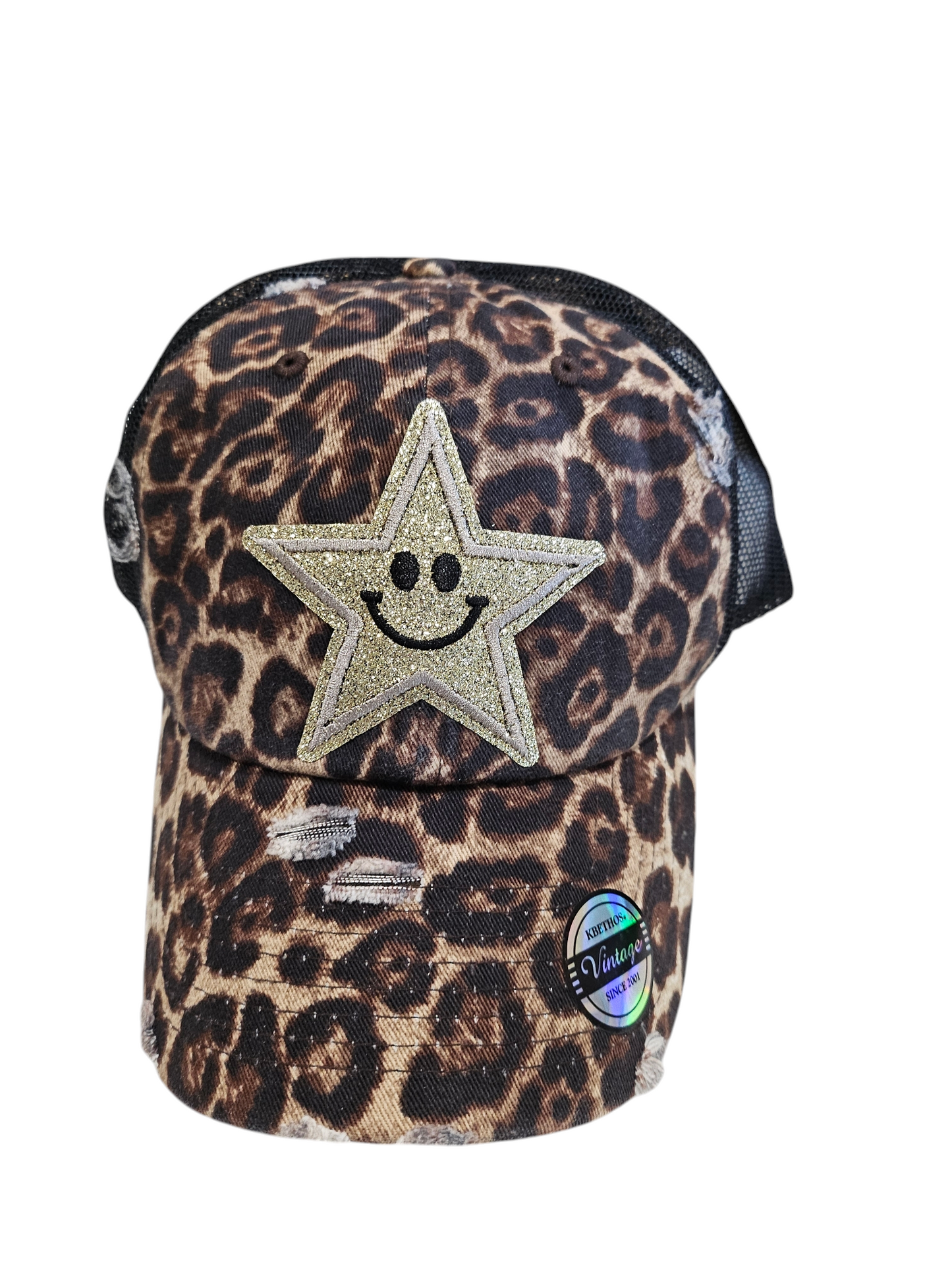 Vintage Leopard Glitter Star Ball Cap