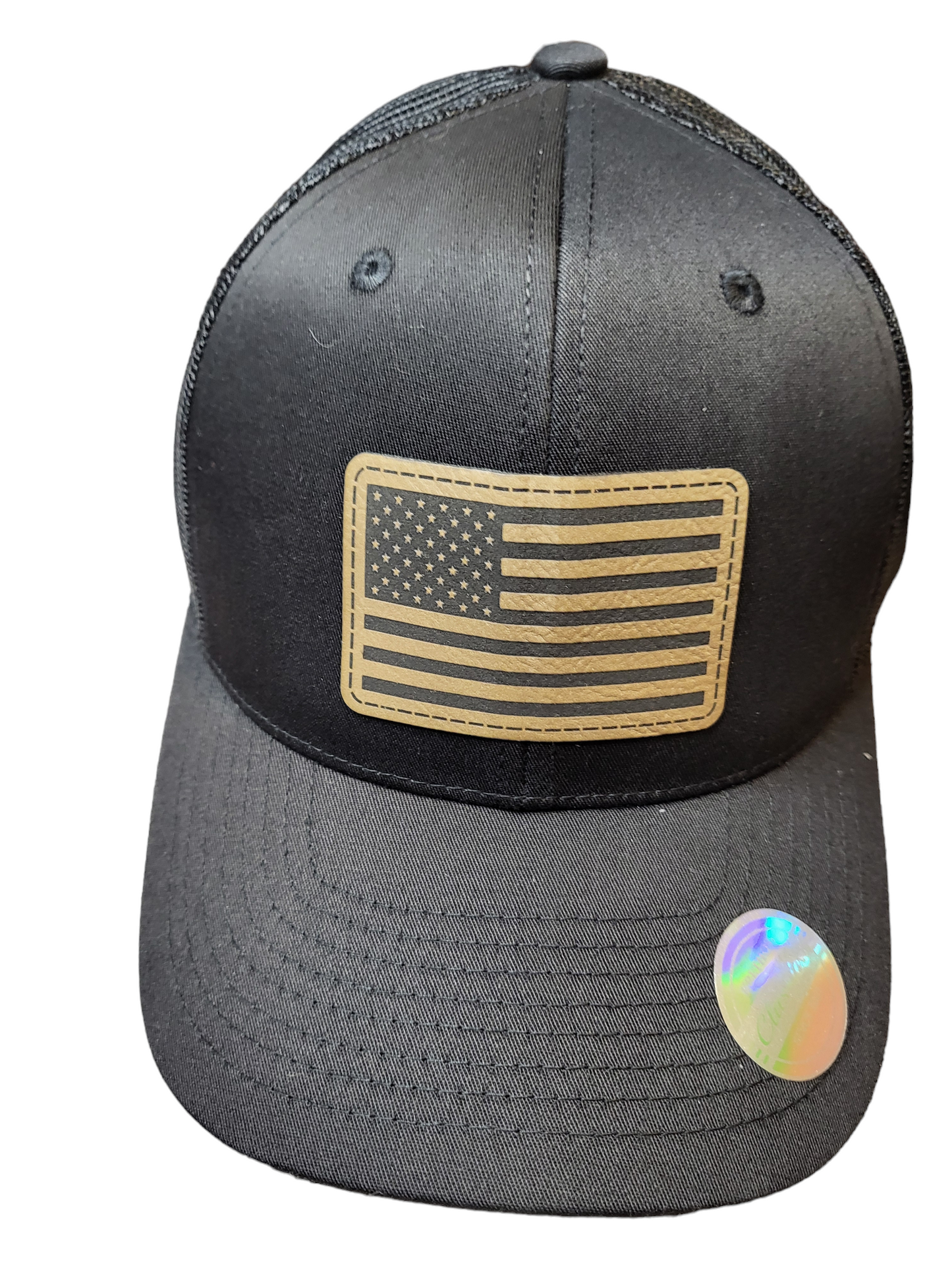 Leather American Flag Patch Ball Cap With Mesh Back