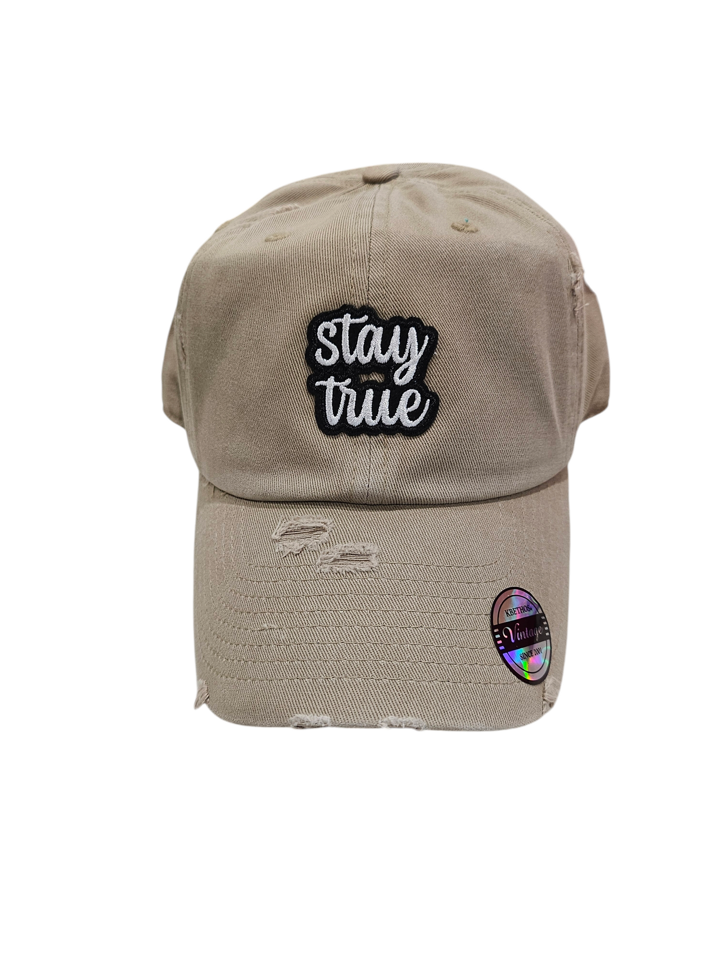 Vintage Khaki Embroidered Stay True Patch Ball Cap
