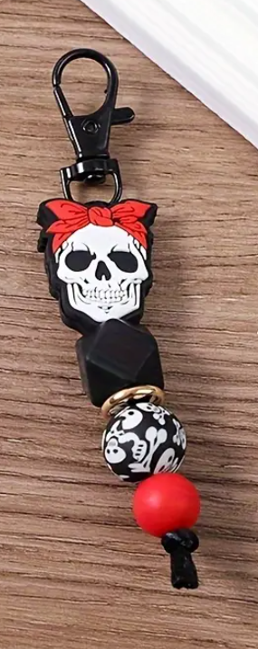 Skull Silicone Beaded Keychain