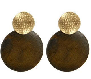 Gold With Dark Brown Disc Earrings