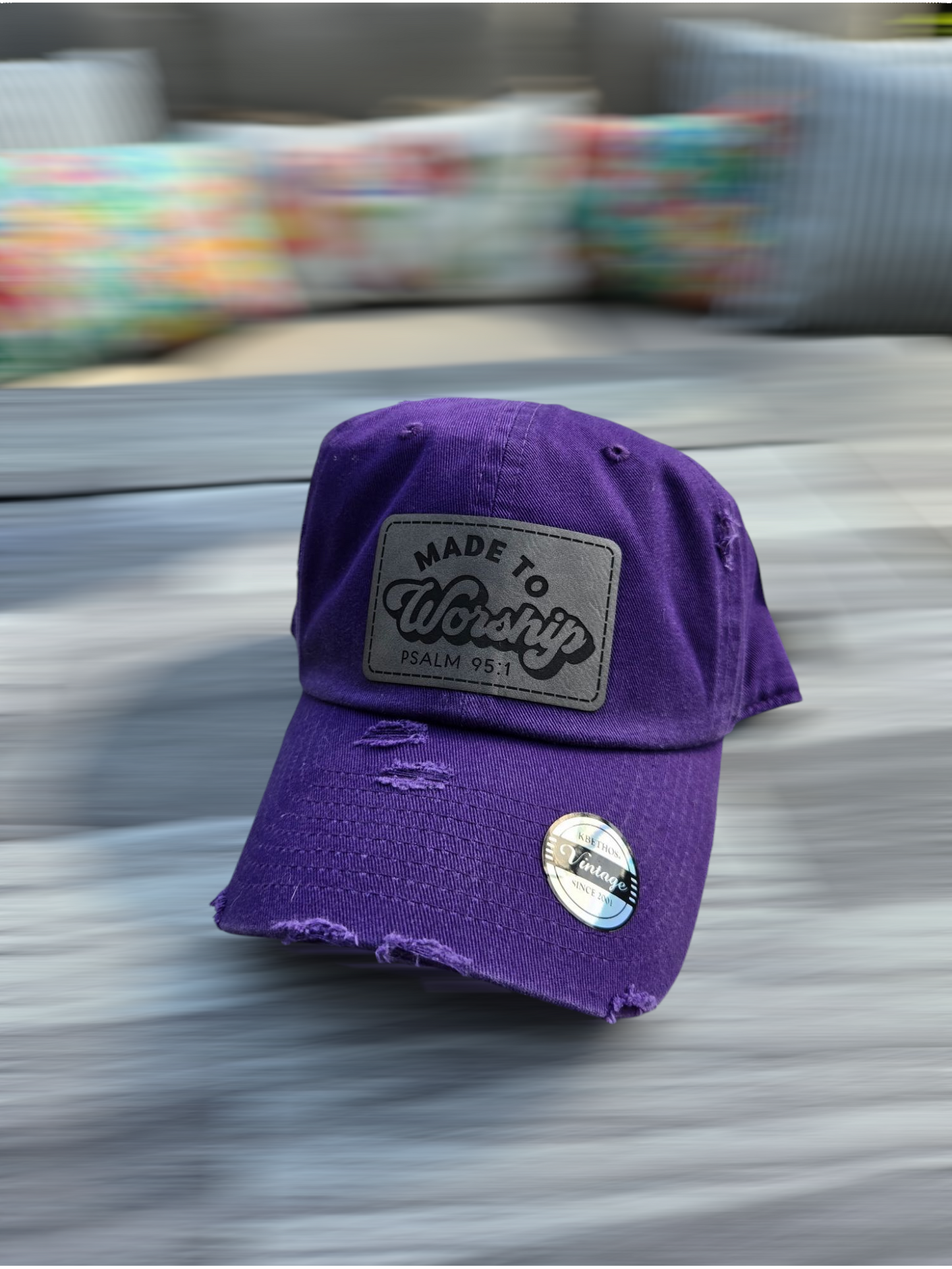 Made To Worship Psalm 95:1 Leather Patch Ball Cap