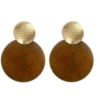 Gold with Light Brown DIsc Earring