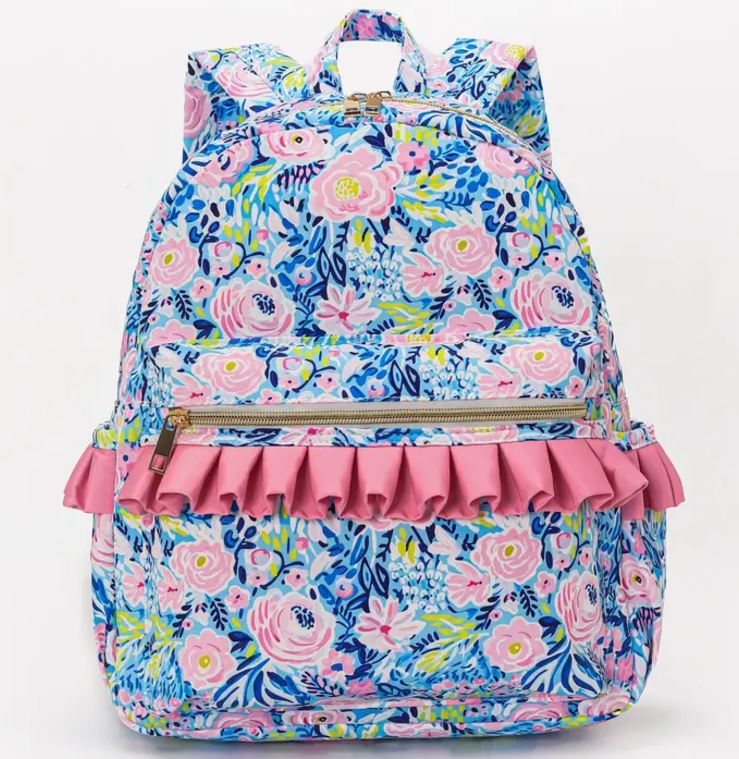 Blue Flower Kids Ruffle Backpack
