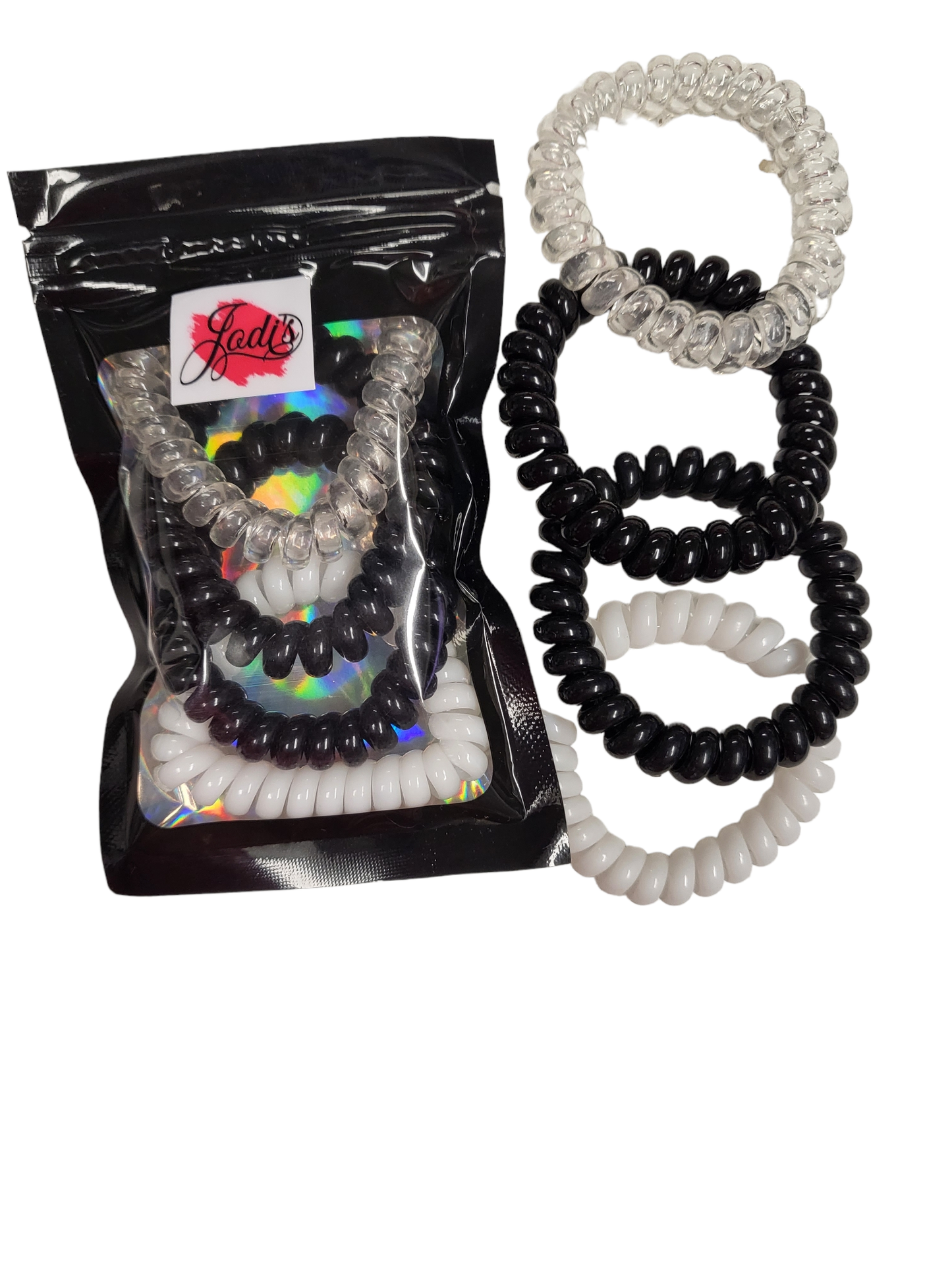 Set of 4 Blk ,Clear, & White Hair Cords