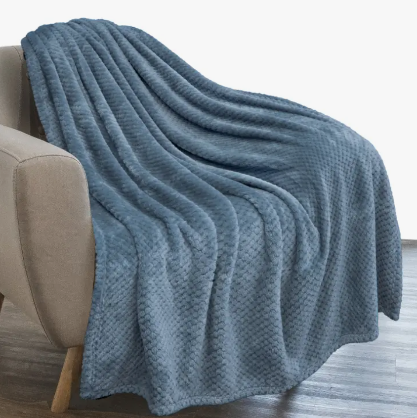 Slate Blue Waffle Textured Fleece Blanket 50" x 60"