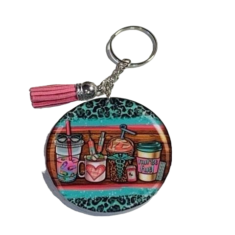 Nurse Fuel 4 Cup Of Drinks Key Chain with Tassel