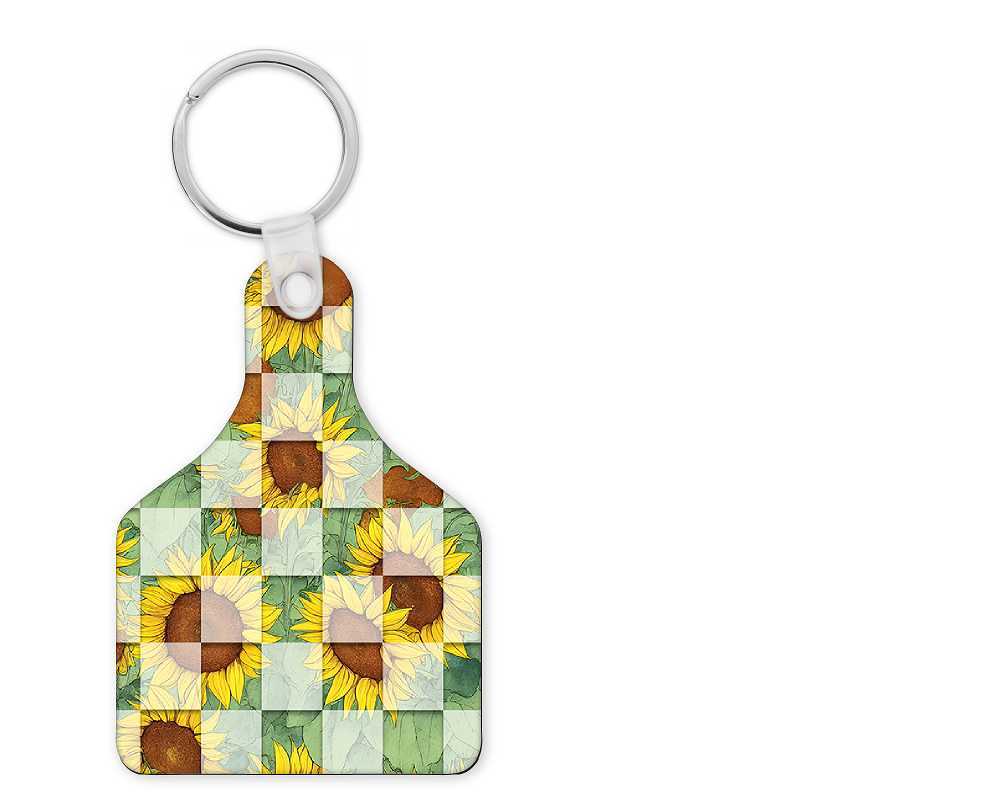 Sunflower Check Cow Tag Keychain