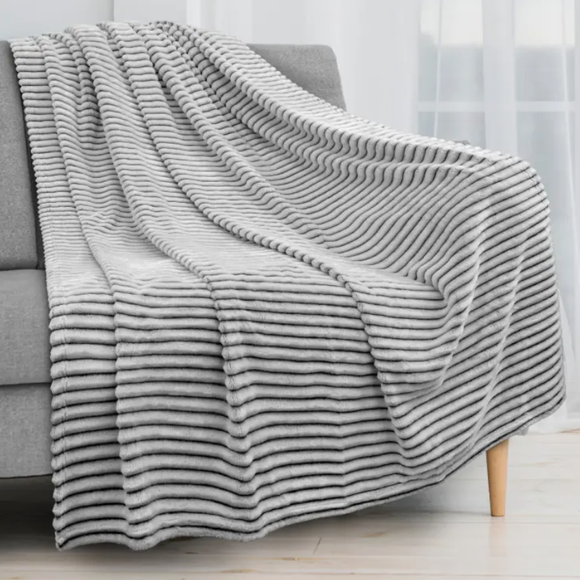 Light Gray Ribbed Textured Fleece Blanket 50" x 60"