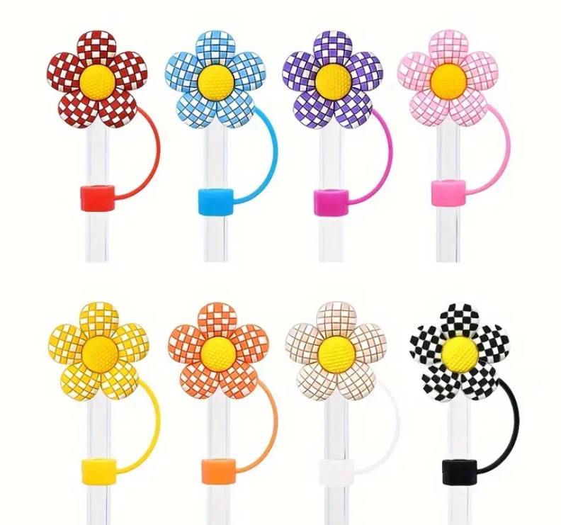 Large Plaid Flower Straw Topper