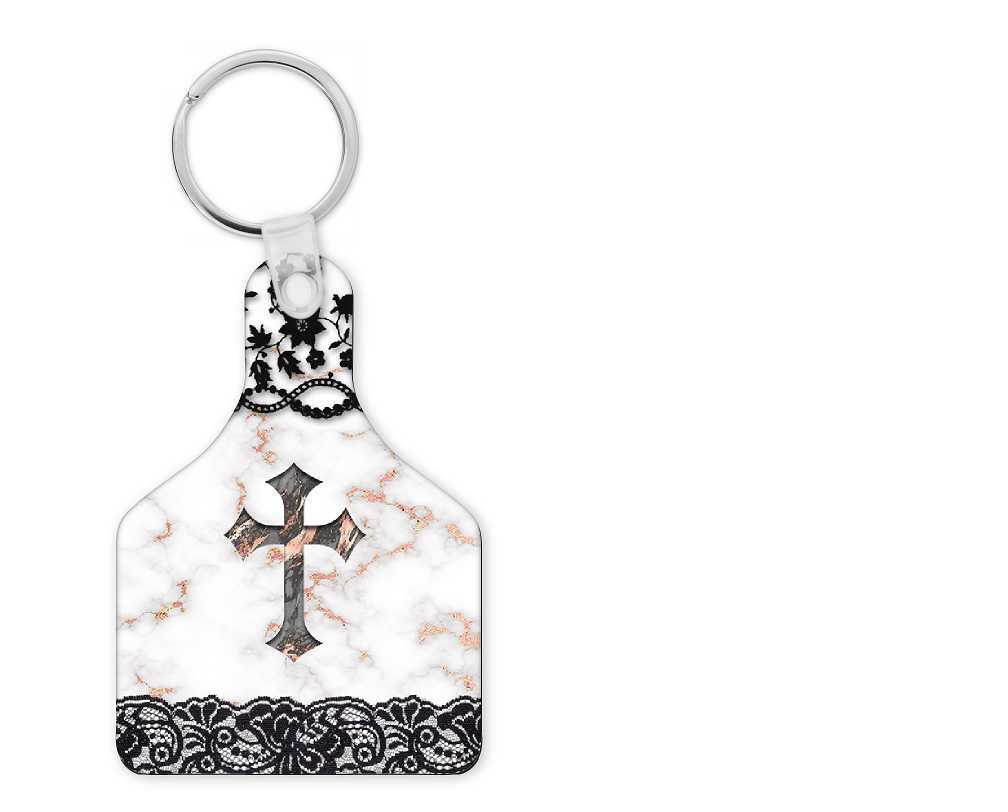 Celtic Cross Cow Tag Keychain