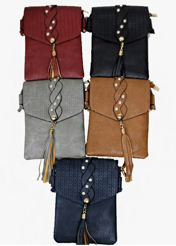 Laser Cut Boho Patterned Twist with Gold Stud Bag