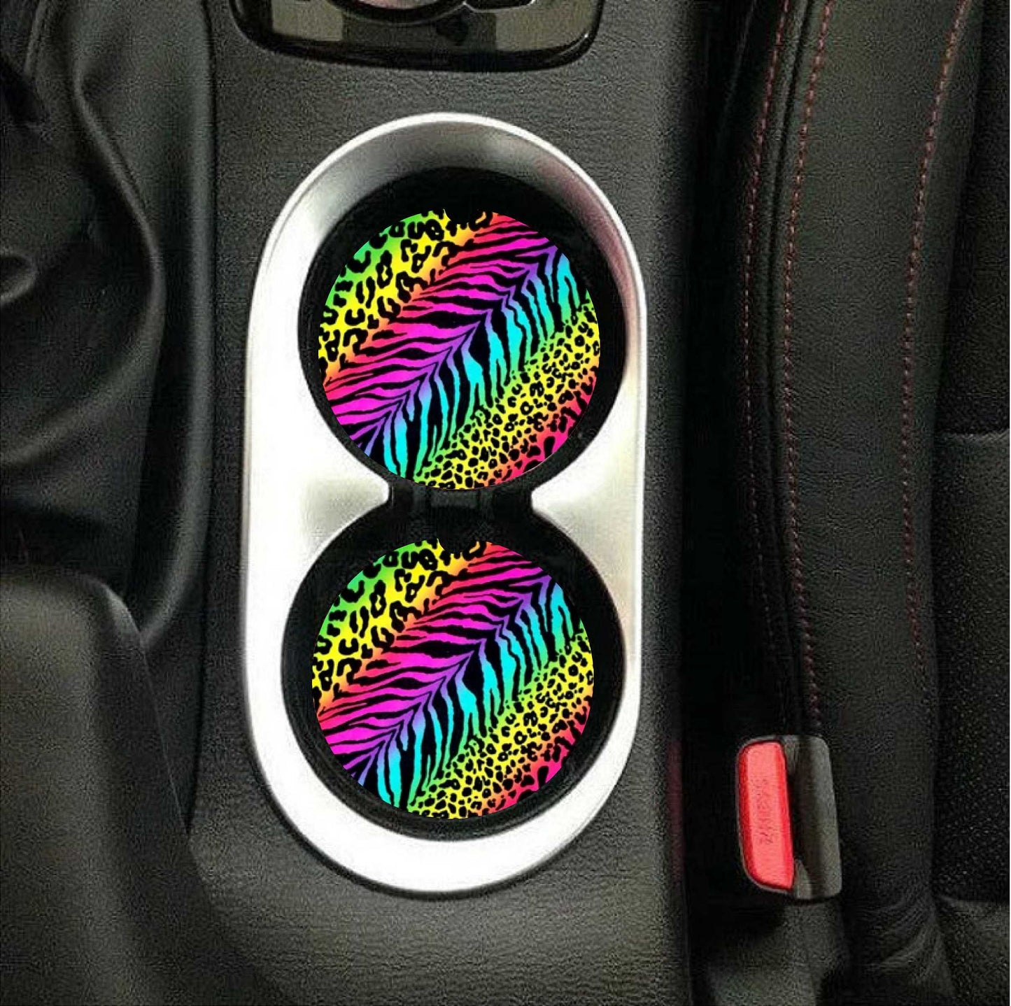Neon Animal Print Car Coasters
