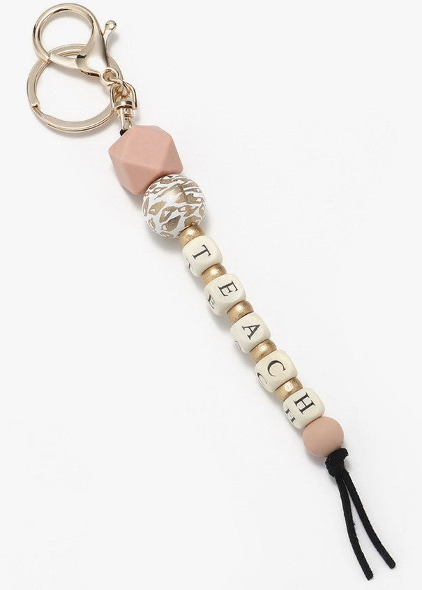 TEACH Bohemian Style Silicone Wooden Beaded Keychain