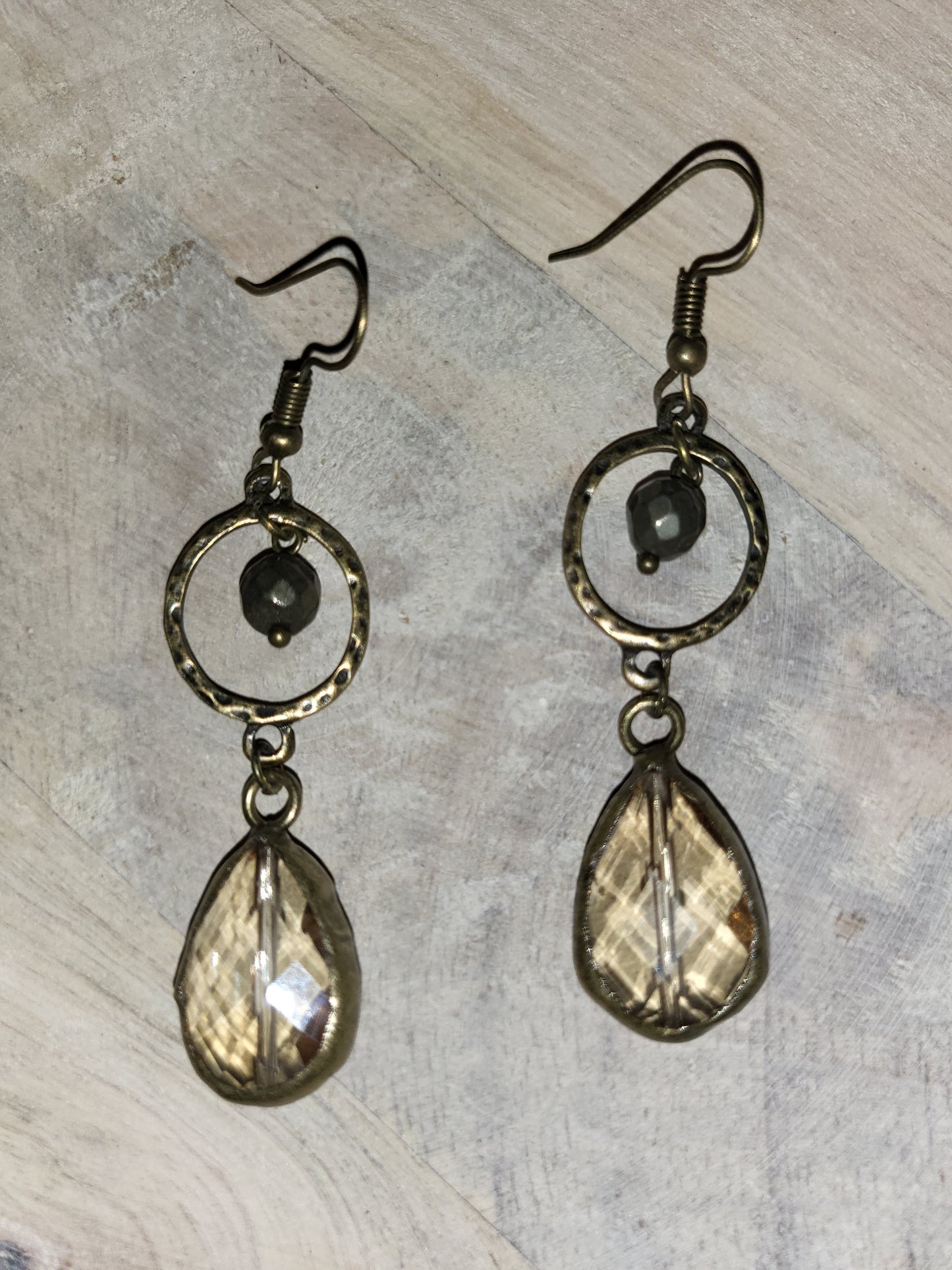 Antique Gold Double Drop Crystal ER