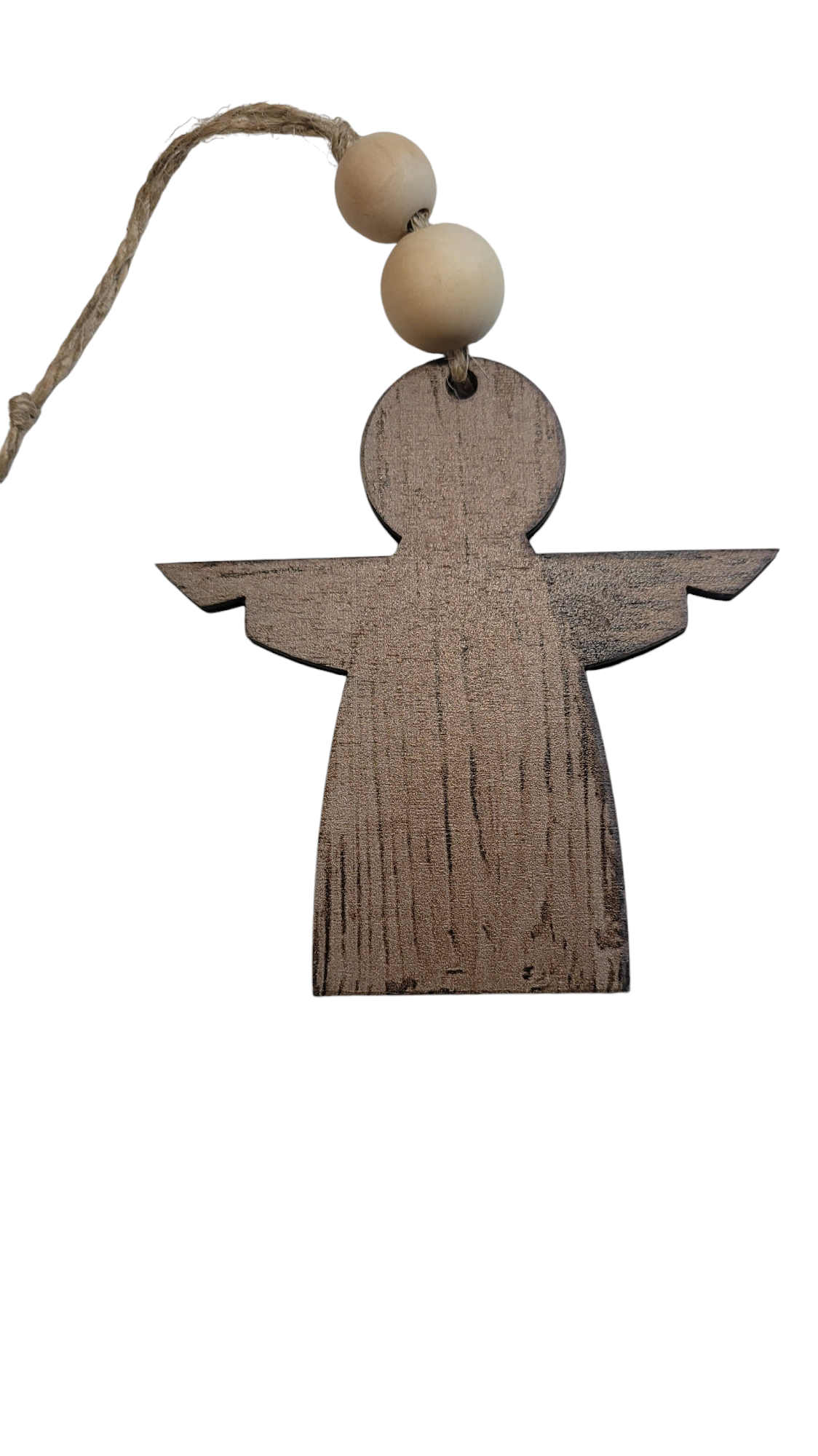 Dark Rustic Wood Angel Ornament with Beads