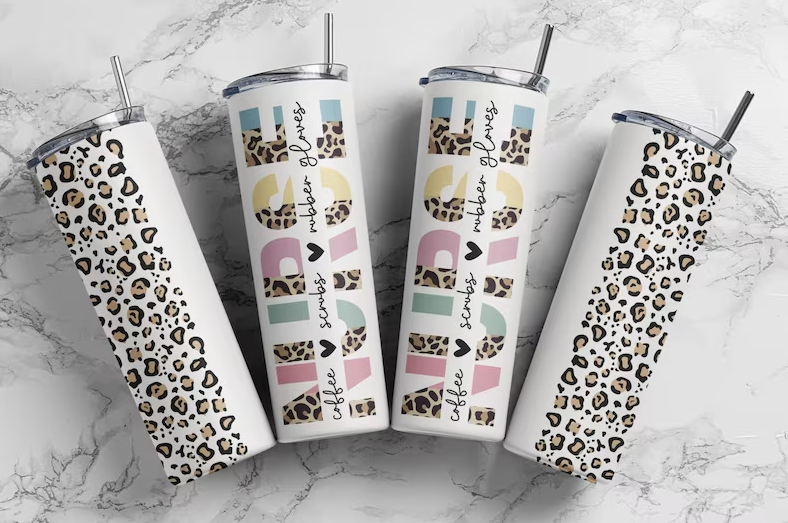 20 oz Vertical Nurse Pastel and Leopard Skinny Tumbler