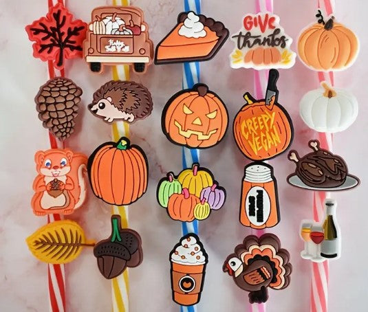 Assorted Fall, Halloween, Thanksgiving Straw Toppers