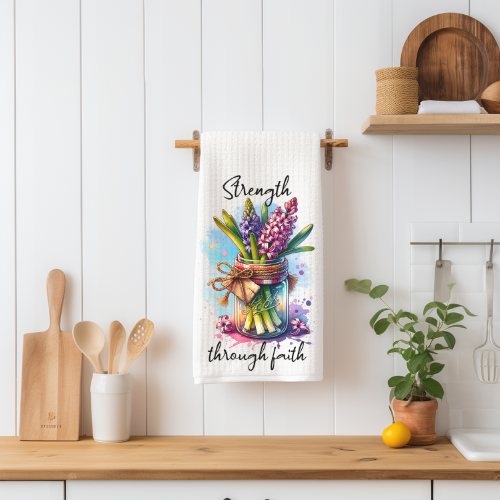 Strength Through Faith Christian Floral Kitchen Towel