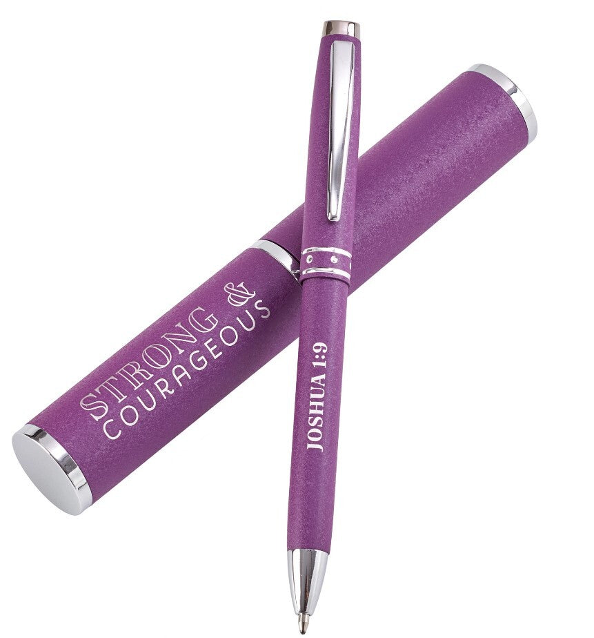 Strong & Courageous Purple Gift Pen – Joshua 1:9