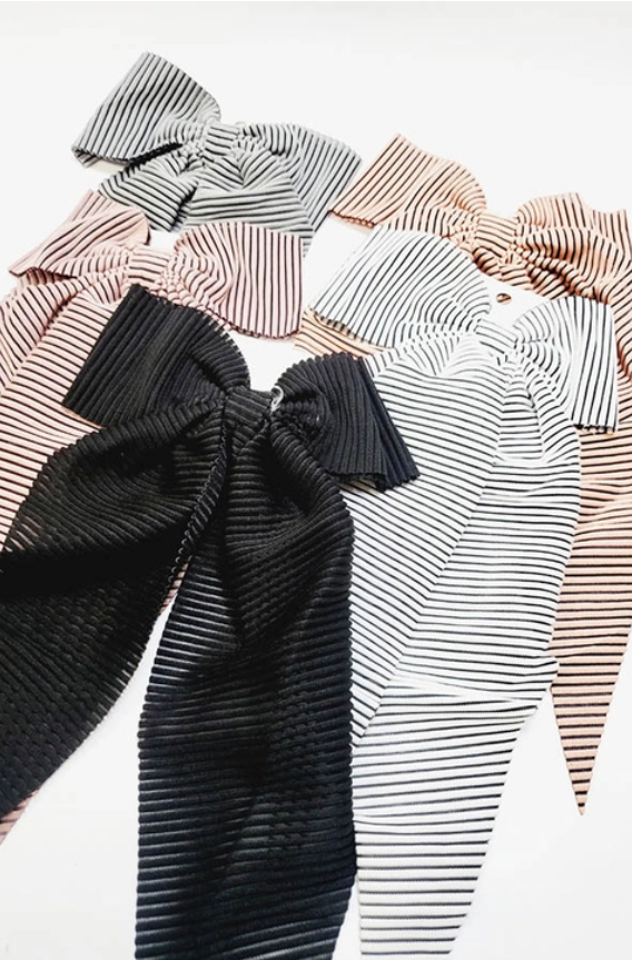 Large Size Stripe Pattern Long Tail Hair Bow