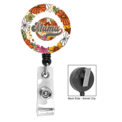 Retro Orange and Yellow Mama Floral Badge Reel