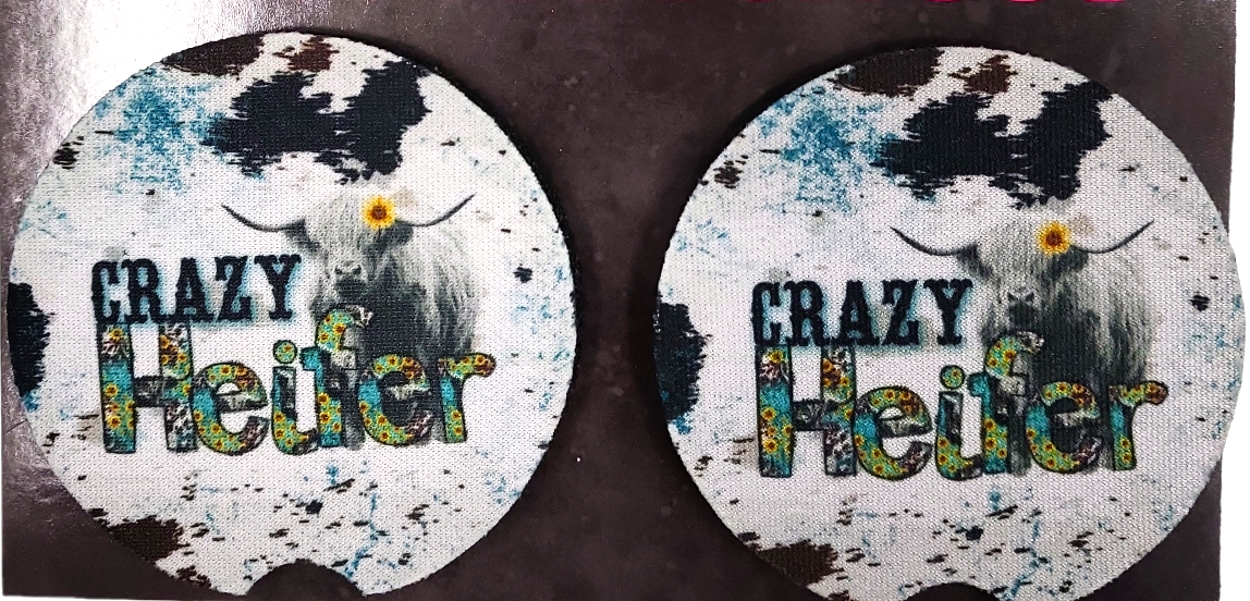 Highland Crazy Heifer Car Coasters