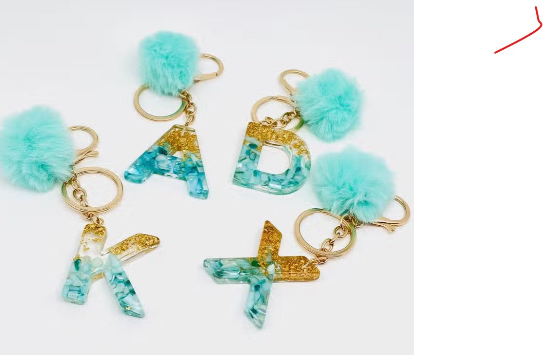 Mint Green & Gold Acrylic initial Keyring