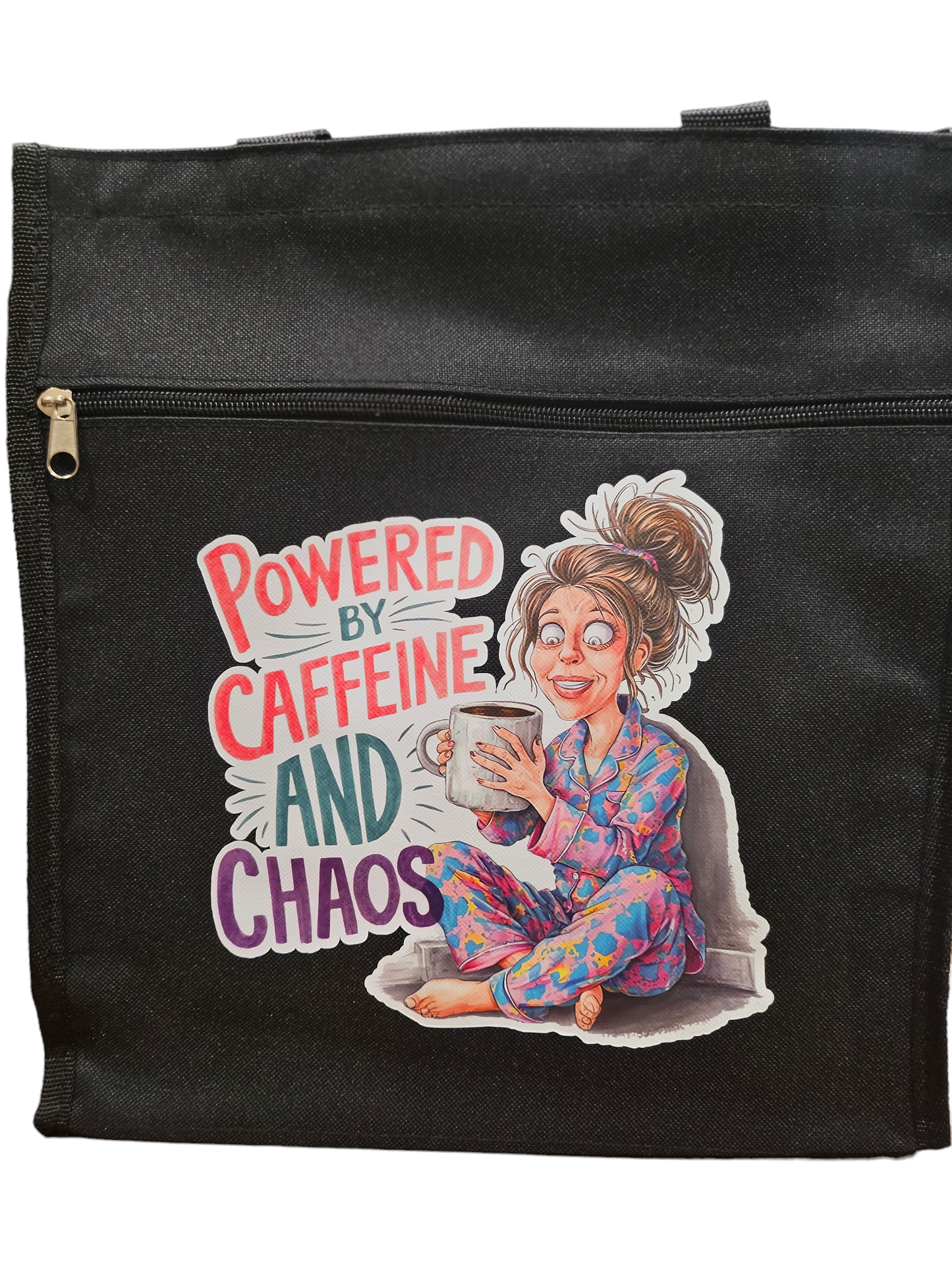 Powered By Caffeine And Chaos Tote Bag