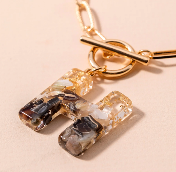 Acetate Black and Gold Initial Bracelet