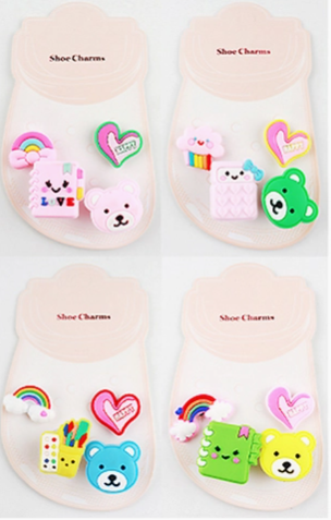 Set of 4 - Light Up Bear Rainbow Heart Shoe Deco Charms