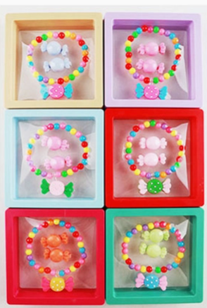 Kids Candy Charm Stretch Bracelet Hair Clip Set