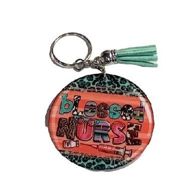 Animal Print Blessed Nurse Keychain with Tassel