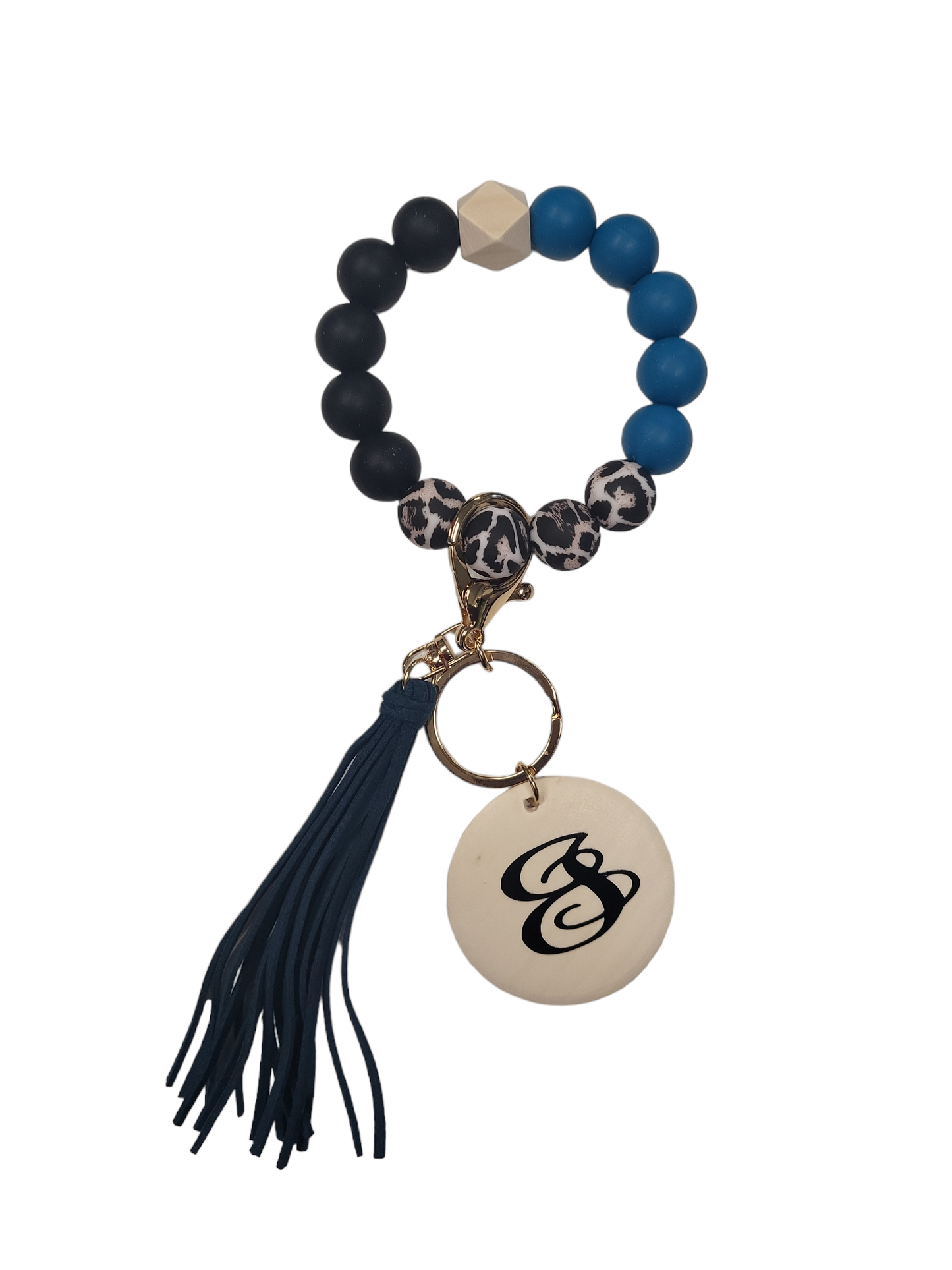 Turquoise Cheetah Silicone Beaded Keychain