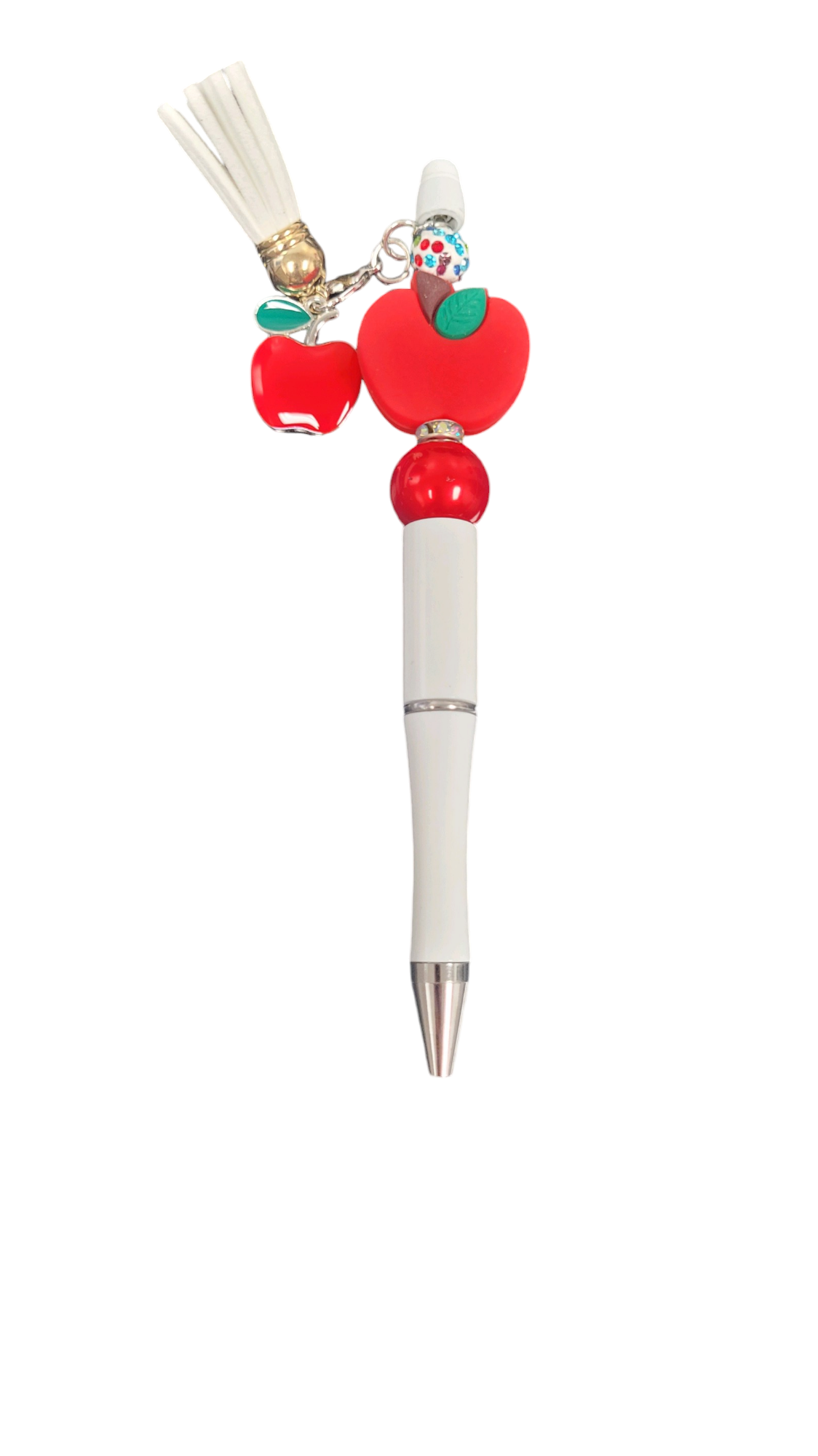 Red Apple Beaded White Pen with Apple Charm