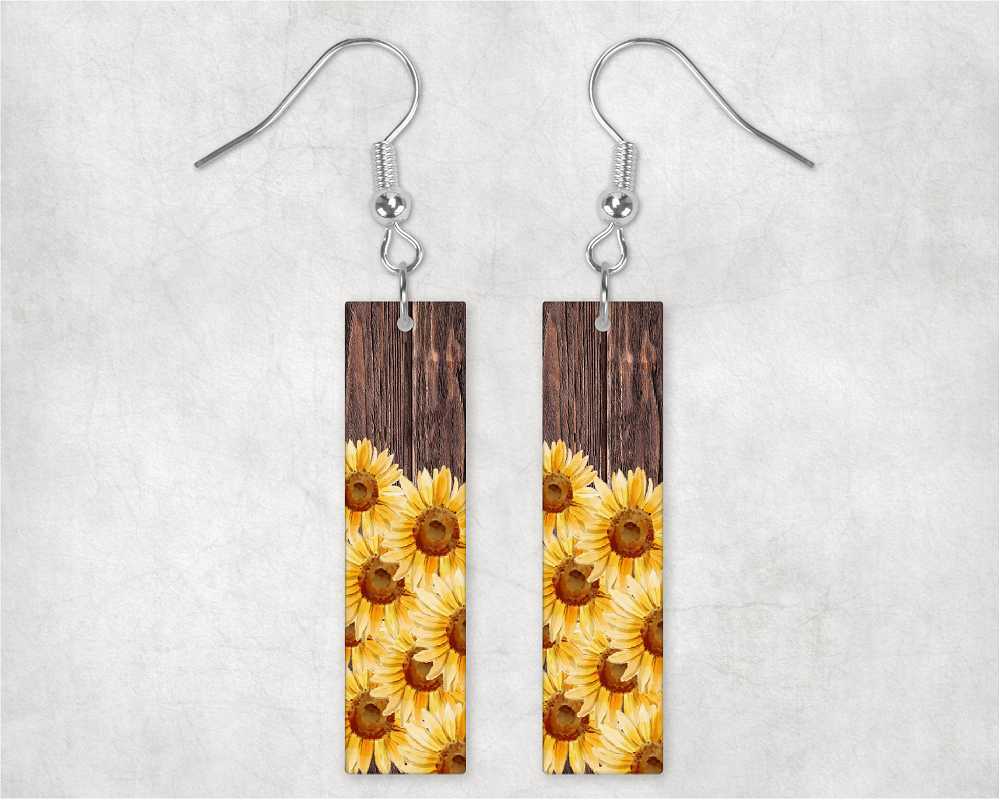 Old Wood Sunflower Bar Earrings