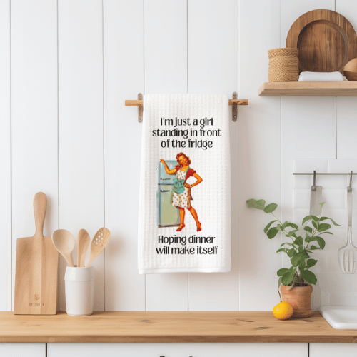 I'm Just A Girl Standing In Front Of The Fridge Tea Towel