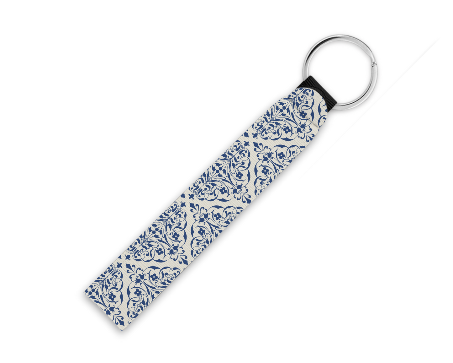 Blue Scroll Toile Neoprene Key Fob