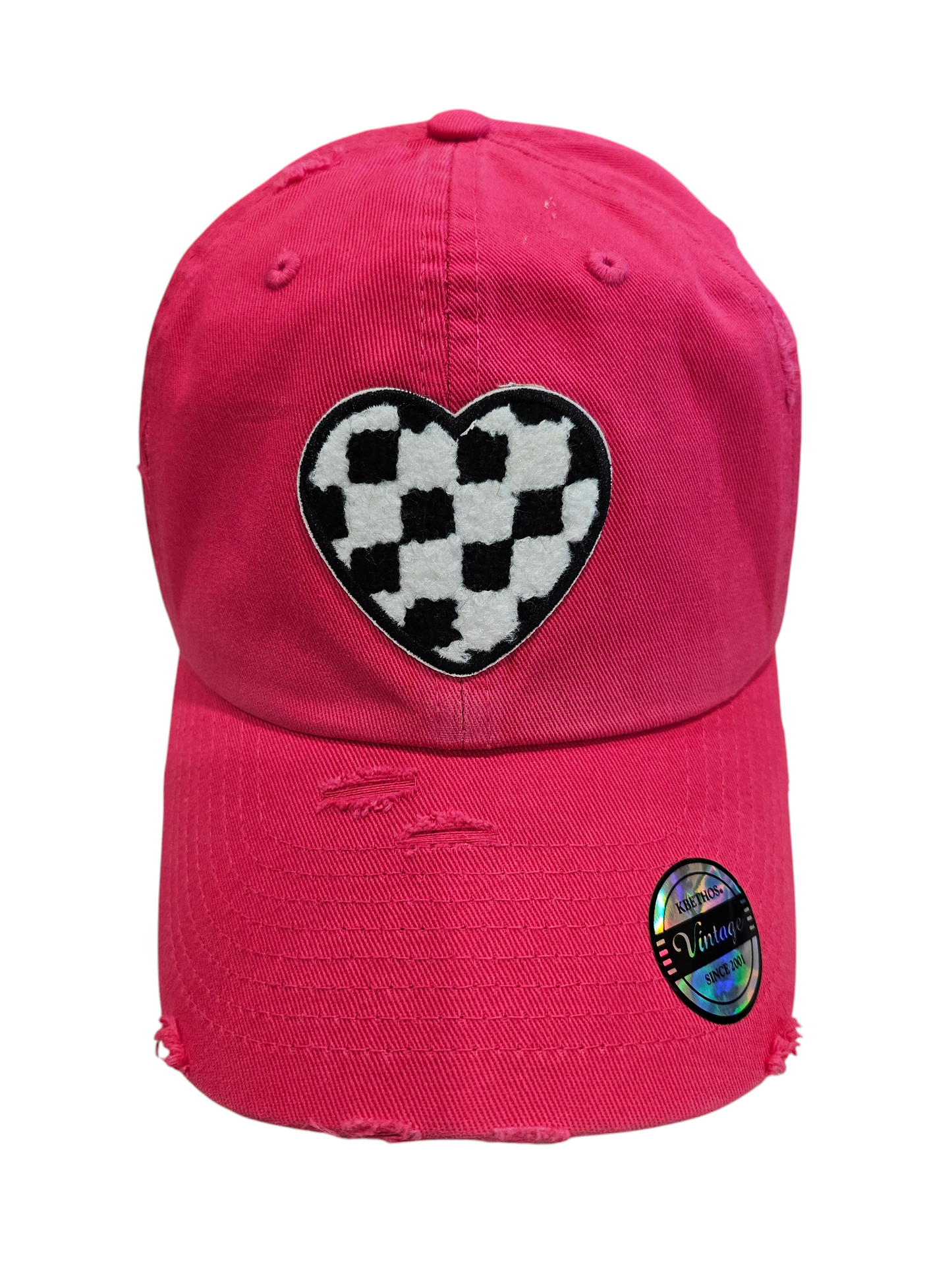 Vintage Hot Pink Embroidered Checker Ball Cap