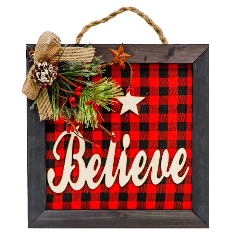 Believe Plaid Sign