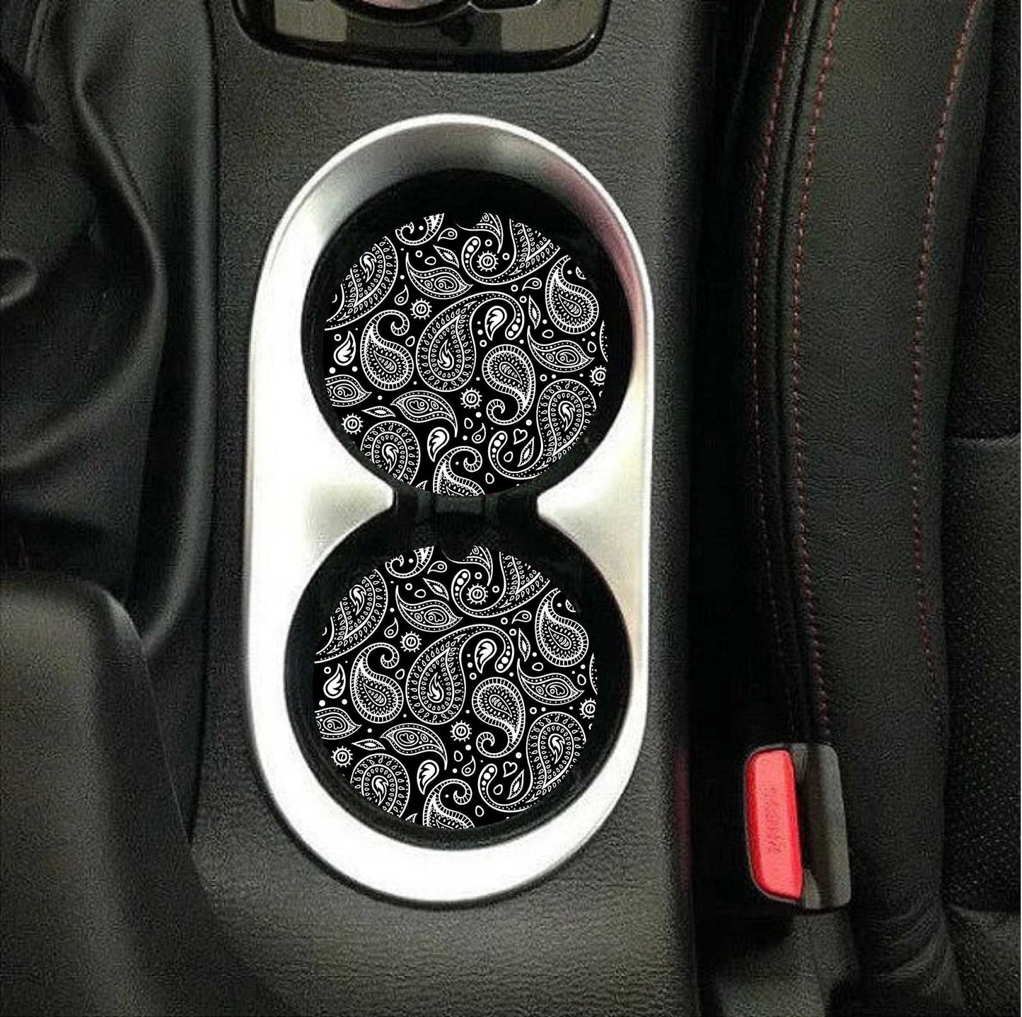 Black & White Paisley Car Coasters