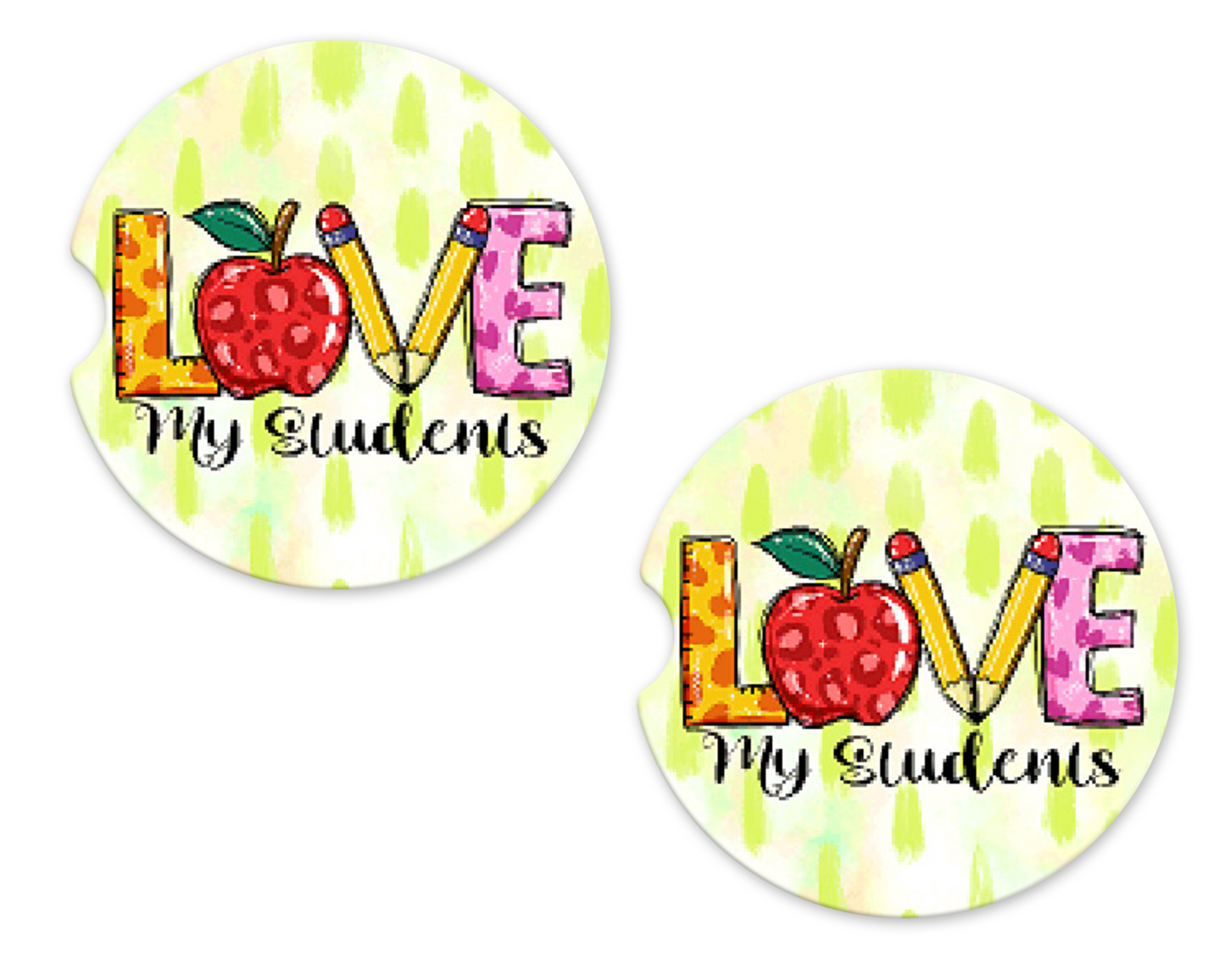 Lime Green Pattern "Love My Students' Car Coasters