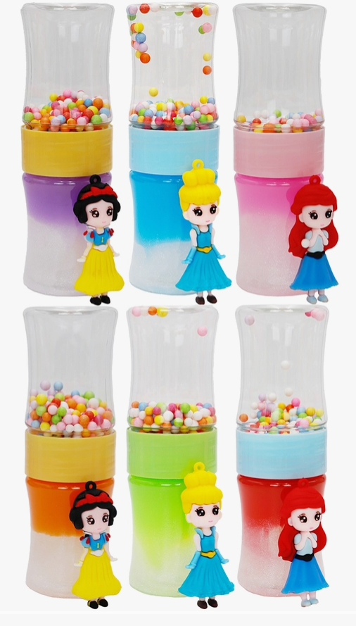 Princess Doll Figurine Colorful Foam Ball Ombre Slime Tube