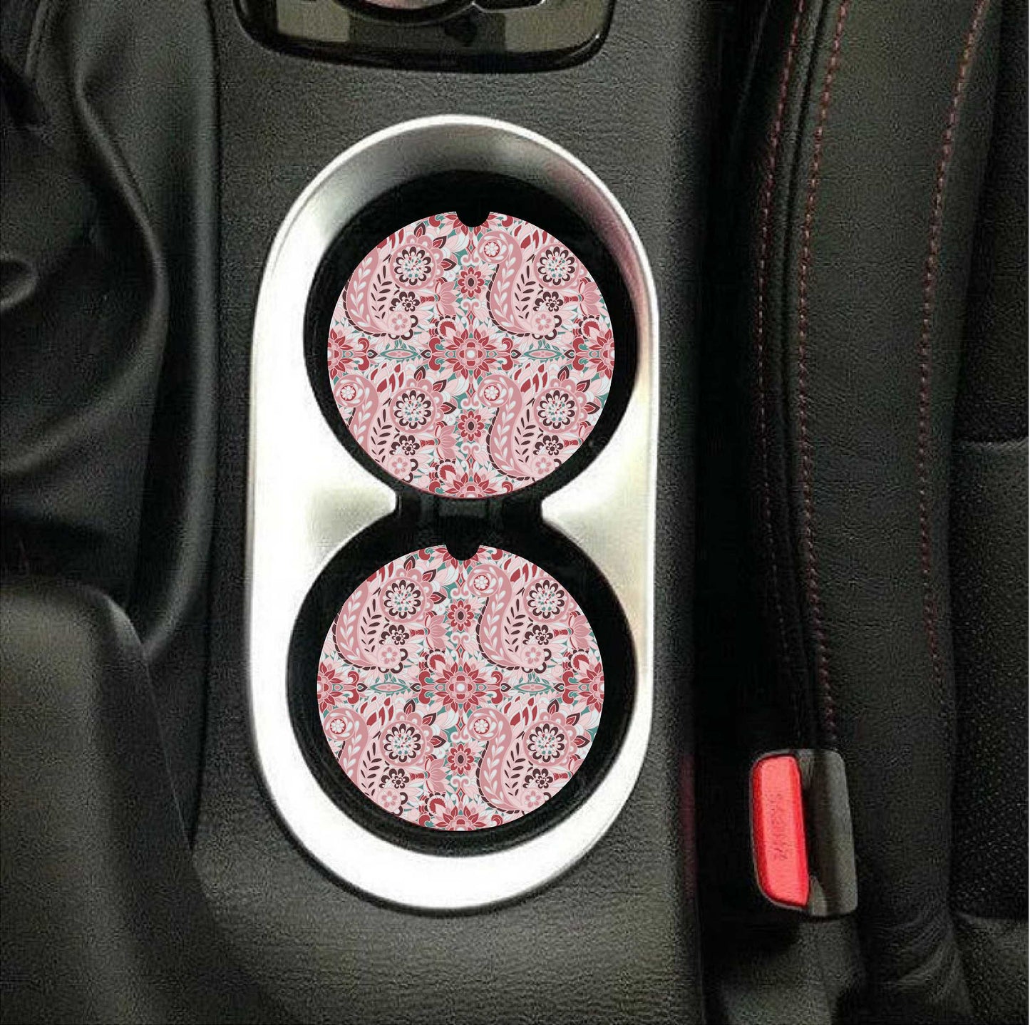 Pink Paisley Car Coasters