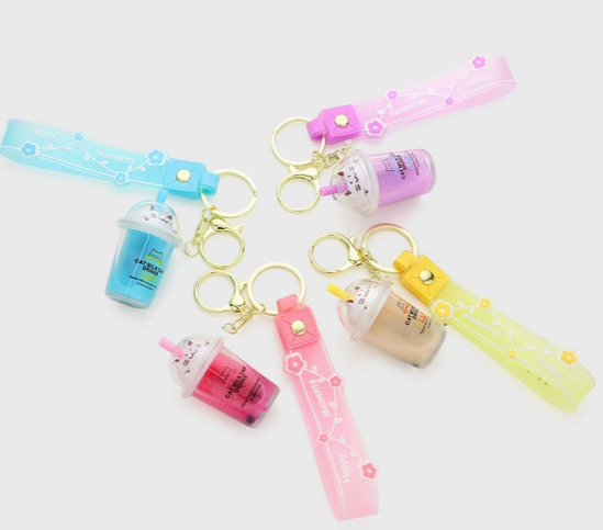 Bubble Tea Cat Milk Cap Drink Keychains