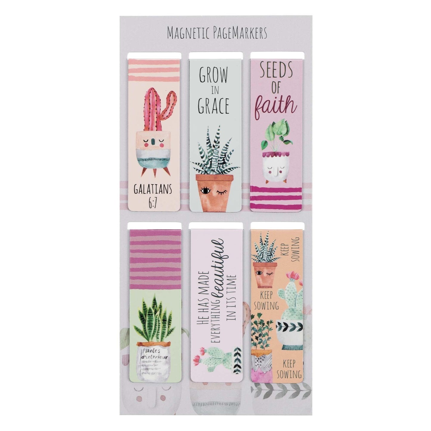 Set of 6 Beloved Scripture Favorites w Cactus & Cheerful Flower Pots I