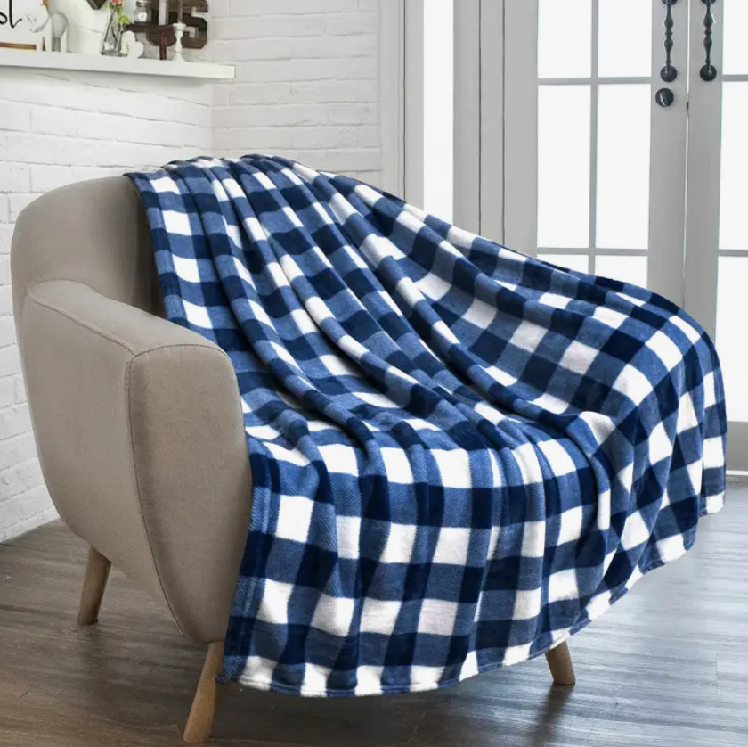 Light Gray Checkered Fleece Blanket 50" x 60"
