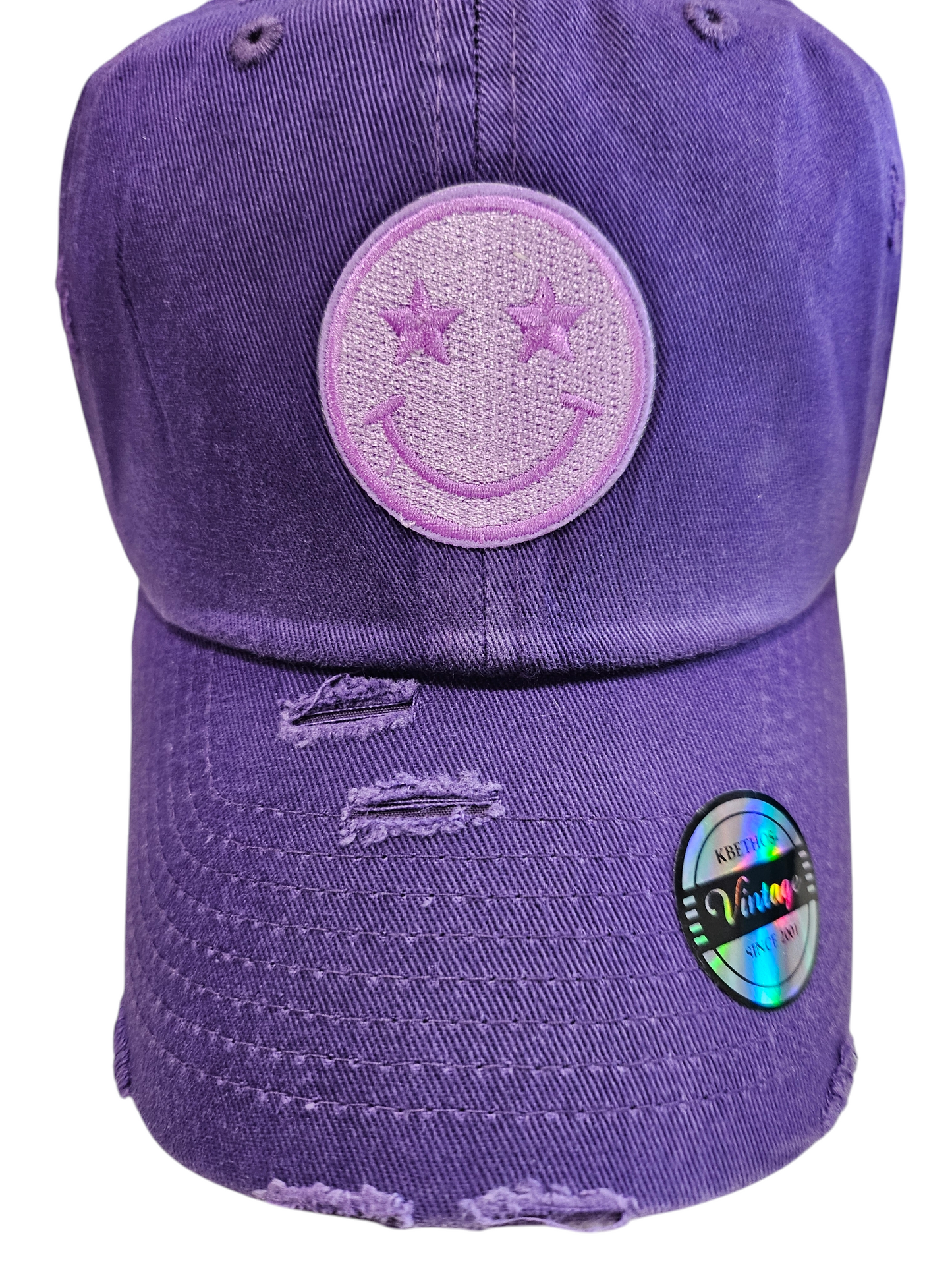 Vintage Purple Embroidered Smiley Ball Cap