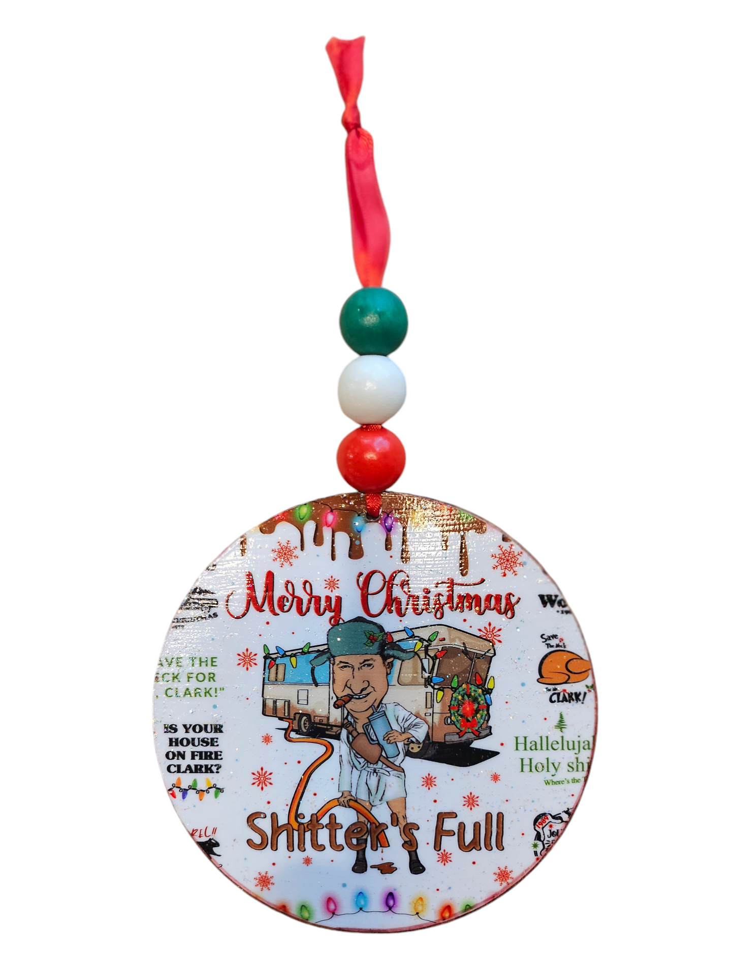 Beaded Merry Christmas Vacation Wood Ornament